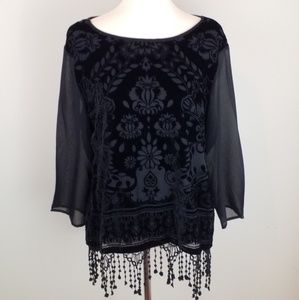 Black Velvet Embossed Blouse